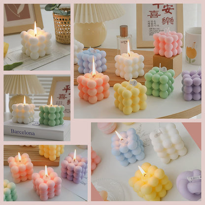Aokala Scented Bubble Cube Candles, 5.4 oz Soy Wax Aromatherapy Candle, Bluebell (Blue) Scent, Modern Floral Decorative Candle for All Occasions