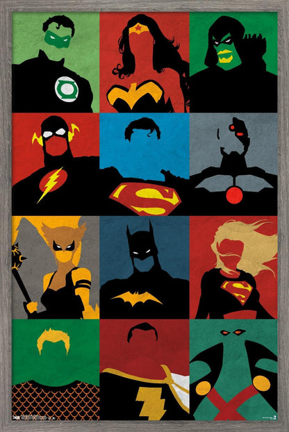 Trends International DC Comics - Justice League - Minimalist Wall Poster, 14.725" x 22.375", Barnwood Framed Version