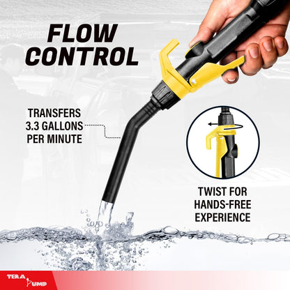 TERA PUMP TREDRUME02 Electric Fuel Transfer Pump for Diesel Auxiliary Tank & Toolbox – Aluminum Profile Flow, 3.3 GPM, Fits 15–55 Gal Drums, 2 Power Options, 9.8 ft Vinyl Hose for Gas, Diesel, DEF