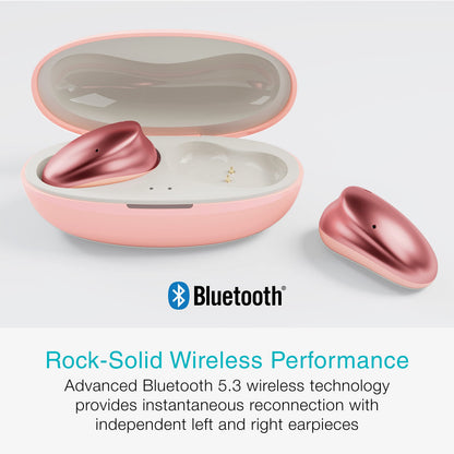 MEE audio Pebbles True Wireless Earbuds - Bluetooth 5.3 Low Profile in Ear Lightweight Headphones with Headset Microphone & Call Noise Reduction for Gym/Workouts/Sports and Gaming, Rose Gold