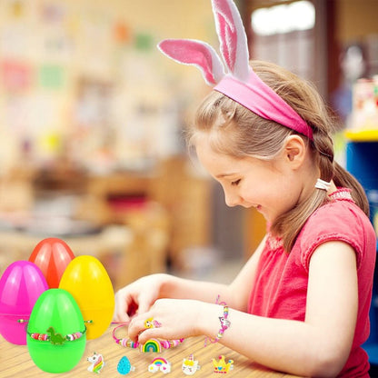 Easter Basket Stuffers for Girls Kids Prefilled Girls Easter Eggs Filled 6 Pack Eggs with Colorful Bracelet and Ring Inside Plastic Easter Eggs Stuffers Easter Toys for Kids Toddler Easter Gifts