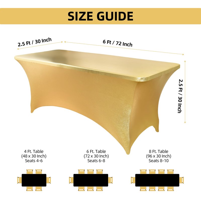 ZarzaaSik 6-Pack 6ft Spandex Table Covers for Rectangle Standard Folding Tables - Wrinkle Resistant Stretch Tablecloths - Ultimate Fitted Table Protector for Parties, Trade Shows, Wedding