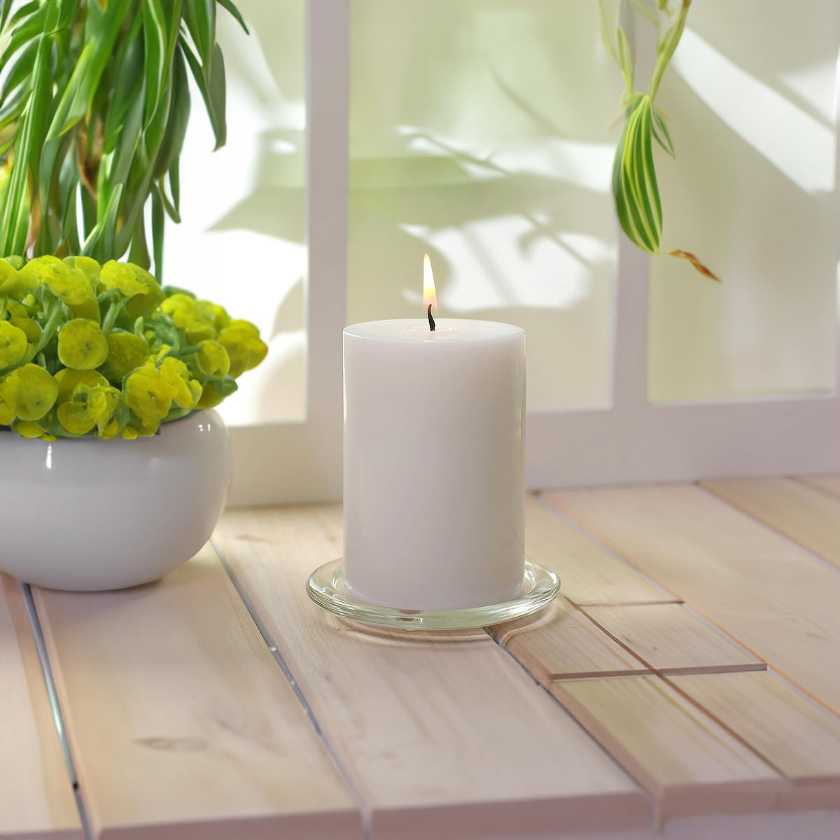 WGV Tea Light Votive Candle Holder Plate 4" W, Clear Flat Plate Glass, Small Home Accent Decor, 1 Pc