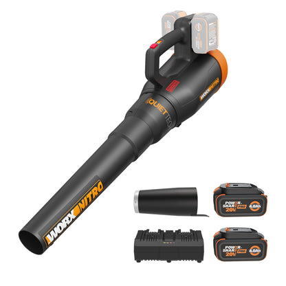 WORX Nitro Cordless Leaf Blower, Quiet Electric Blower for Lawn Care with 530 CFM & 180 MPH, 2 × 4.0 Ah Batteries & Charger Included, WG581.1