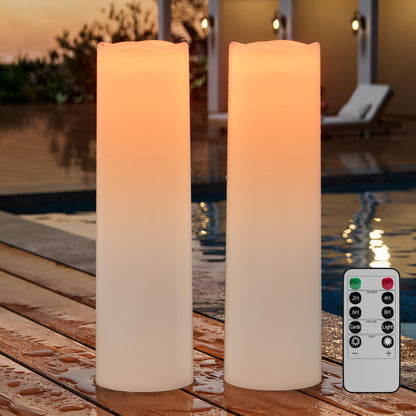 14"×4" Large Outdoor Candles with Timer Waterproof LED Flameless Pillar Candles Battery Operated with Remote Flicking Plastic for Home Decoration Porch Patio Wedding Fireplace Lantern, White 2Pcs