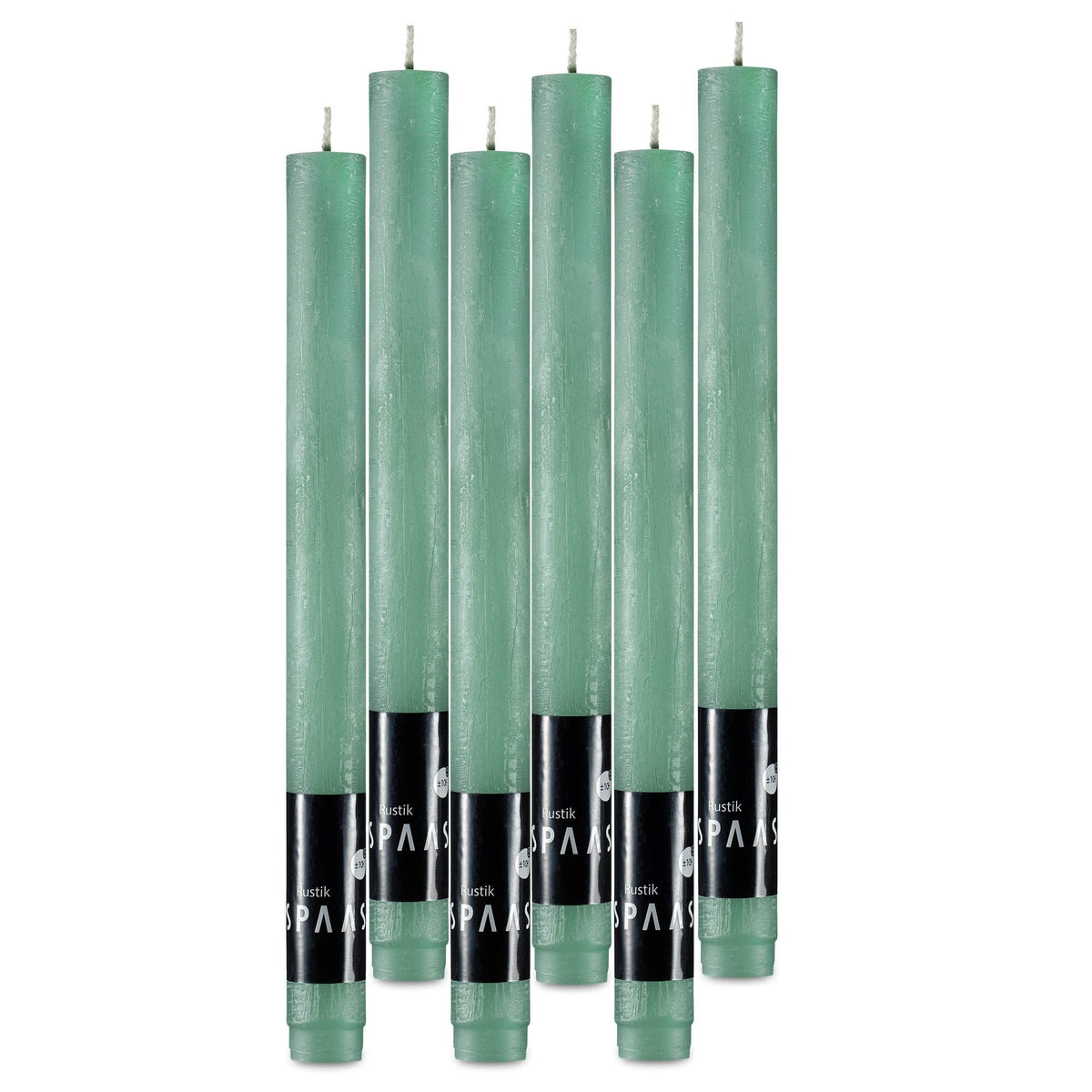 SPAAS Rustic Green Dinner Candles - 10" Tall Rustic Set of 6 Dripless Green Unscented Long Burning Decorative Candles for Home Decor, Table, Party, Weddings, and Holiday