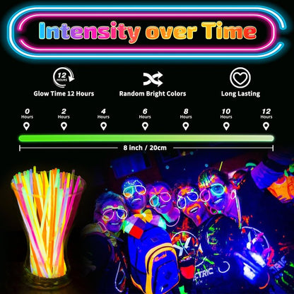 HONLYNE 100 Pack Glow Sticks Party Favors Bulk, 8" Glow in the Dark Party Supplies, Party Favors for Kids 8-12, Neon Glow Stick Bracelets & Necklaces for Raves, Halloween, Christmas, Birthdays