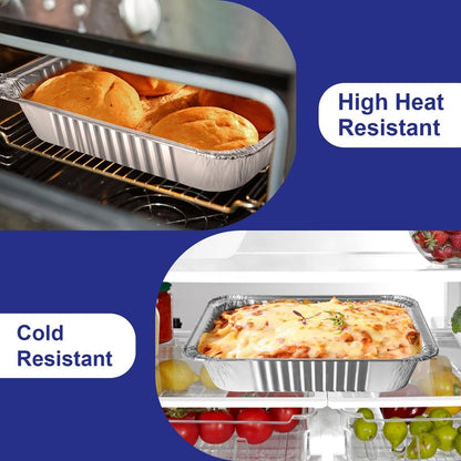 9x13 Aluminum Pans with Lids, 30 Pack Extra Heavy Duty Large Foil Pans, Disposable Aluminum Trays for Baking, Cooking, Roasting Turkey, Food Prepping