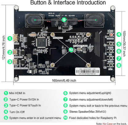 HMTECH 7 Inch Raspberry Pi Screen Touchscreen Monitor 1024x600 HDMI Monitor 16:9 IPS Screen Display for Raspberry Pi 5/4/3/2/Zero/B/B+ Win10/8/7, Free-Driver
