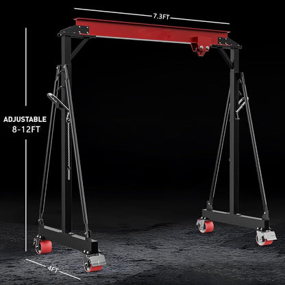 2-Ton (4,400 LBS) Adjustable Gantry Crane | 8–12 FT Height Adjustable | Shop Lift Hoist with Manual Trolley, Hook & Shackles | Portable Overhead Crane for Warehouse, Factory, Garage