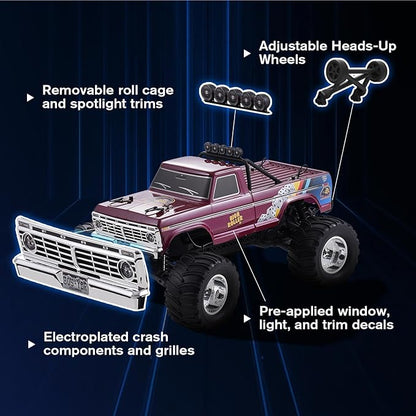 FMS 1/10 Ford F-100 RC Monster Truck RC Crawler RTR 2WD Off-Road Truck with Wheelie Bar High-Torque Motor Hobby Grade Remote Control Car for Adults Black