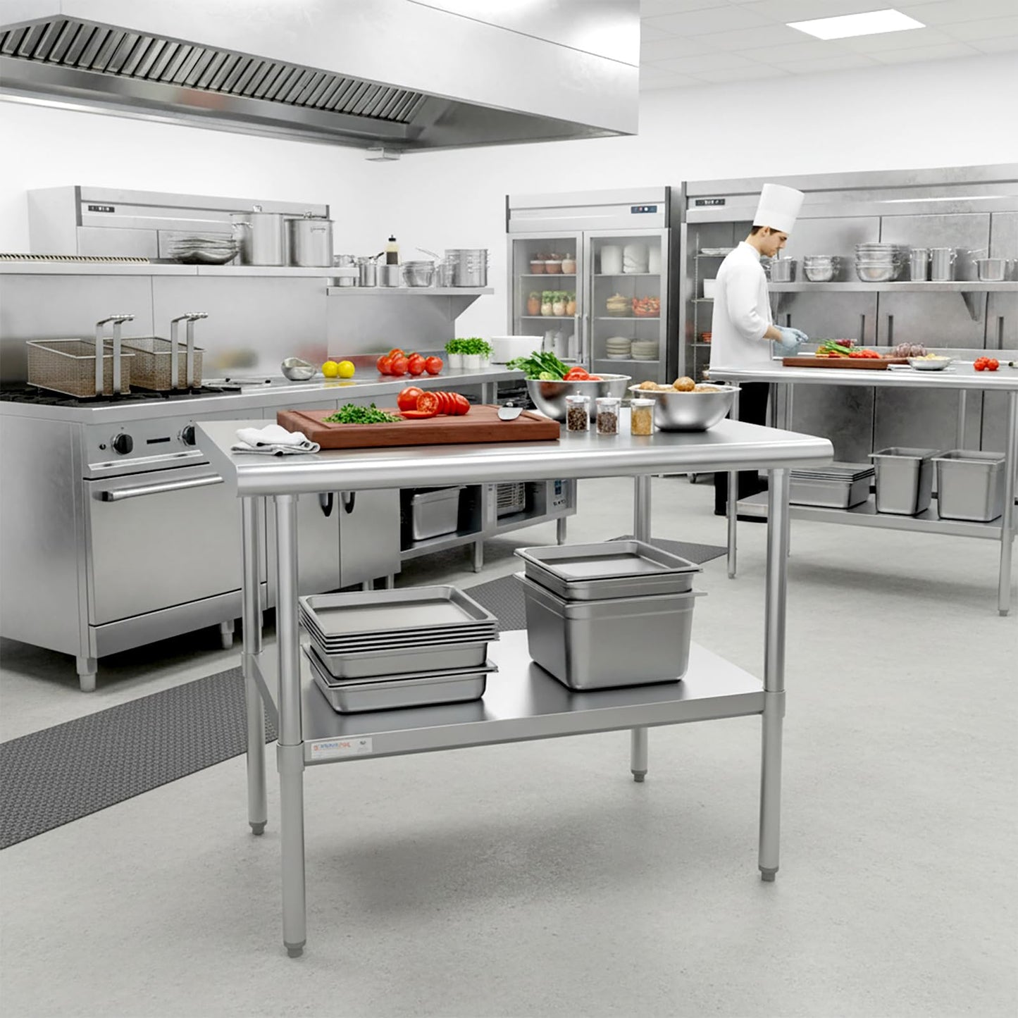 STABLEINK NSF Stainless Steel Prep Table 48x24 Inches 4ft, Metal Work Table with Adjustable Undershelf, for Commercial Kitchen, Restaurant, Hotel, Laundry and Garage