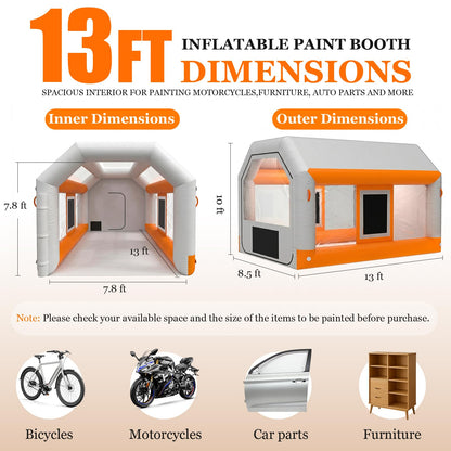13x10x8.5ft Inflatable Paint Booth, Light Water-Resistant 210D Oxford Portable Spray Booth with 550W Blower, Professional Mobile Workshop for Car Parts, Furniture & Crafts, Dual Filtration