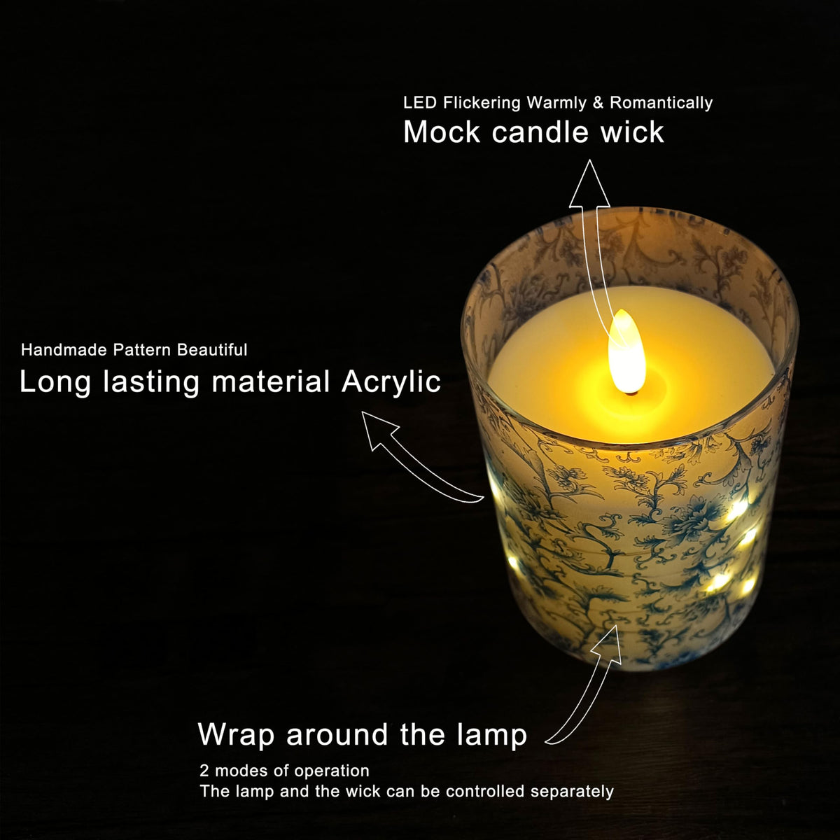 NjaoHoo Flickering Flameless Candles, Recessed String Light LED Candles 3D Wick Acrylic Battery Operated LED Pillar Candles with Remote and Timer for Modern Simple Home Decor Set of 3(Blue Twig)