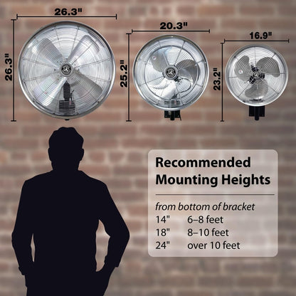 HydroMist F10-01-016 24" Shrouded Oscillating Misting Fan with Wall Mount, Black, 8 Nozzles-1000 psi Pump required