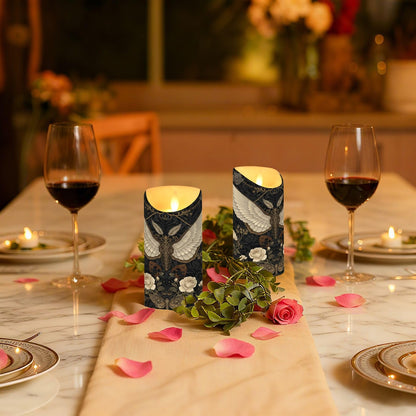 ALAZA Gothic Pattern Flameless Candles with Remote Timer,LED Flickering Battery Operated Electric Pillar Tea Light Candles for Wedding Table Christmas Decorations 3" x3.9"