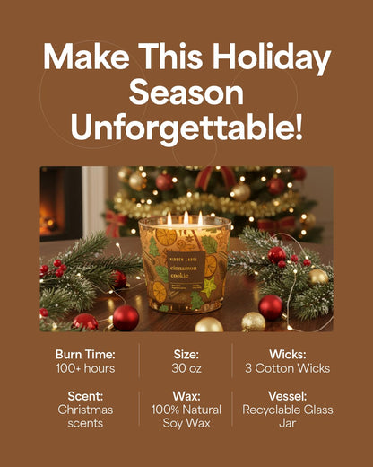 Cinnamon Cookie Scented Candle, 30oz Large 3 Wick Natural Soy Wax Holiday Candle, 100 Hours Long Lasting Clean Burn Winter Christmas Candle for Home, Luxury Home Décor & Gift for Women & Family
