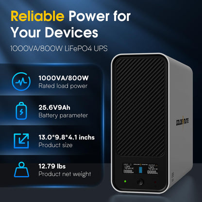 GOLDENMATE 1000VA/800W Lithium UPS Battery Backup and Surge Protector, Sinewave UPS System with LiFePO4 Battery(230Wh), Updated Pro Ver. with USB Communication Port, 8 Outlets, LCD Display, White