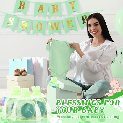 50 Sets Baby Shower Party Favors Including 50 Pcs Unscented Tealight Baby Shower Candles Gift Bags Cards for Gender Reveal Party Supplies(Green)
