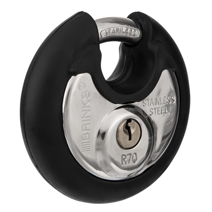 Brinks 673-70201 70mm Commercial Discus Lock with Stainless Steel Shackle, 2-Pack