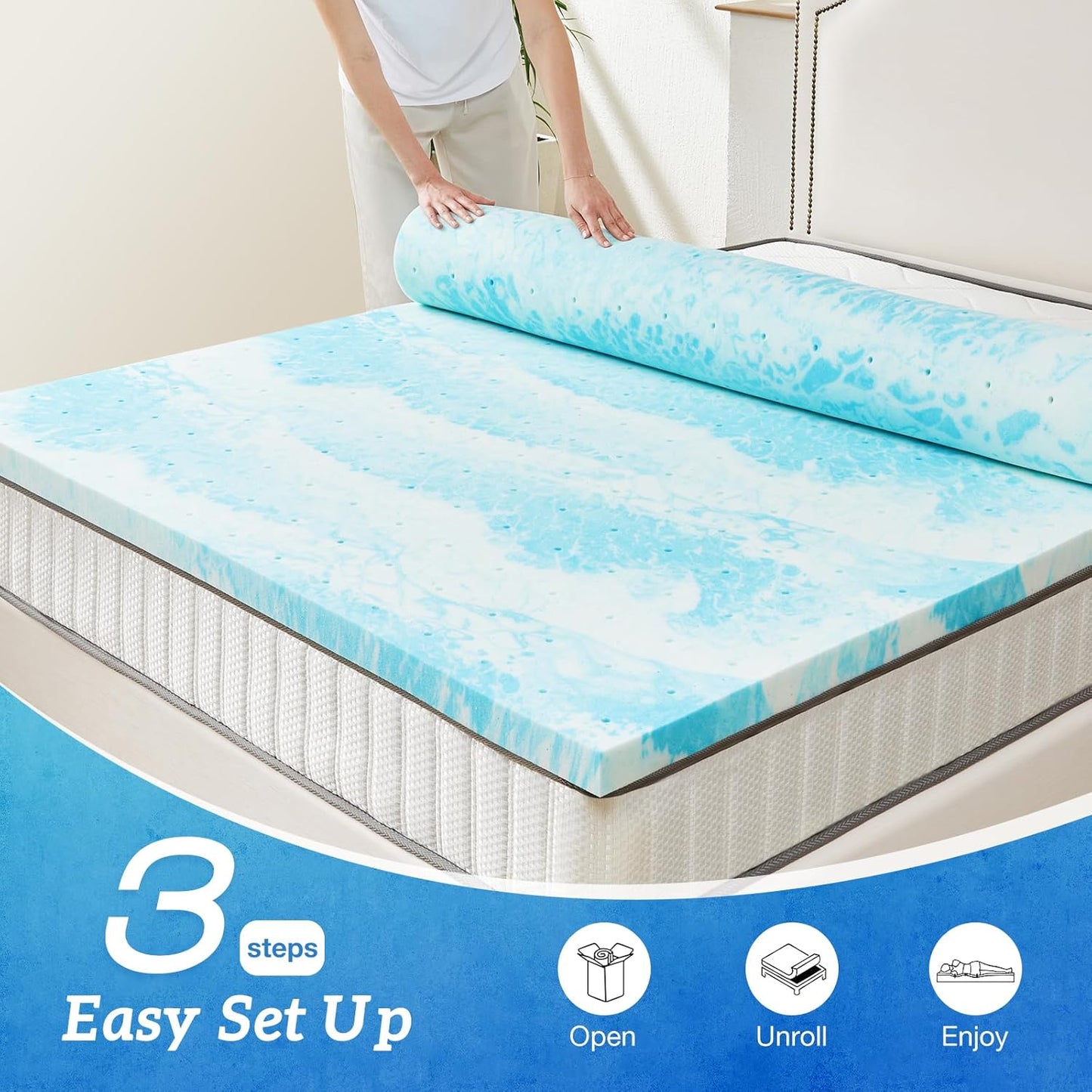 Sweetcrispy Memory Foam Mattress Topper - 4 Inch Gel-Infused Cooling Pad for California King Bed | CertiPUR US Certified, Breathable Design