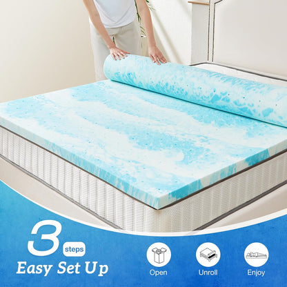 Sweetcrispy Memory Foam Mattress Topper - 4 Inch Thick Gel-Infused Cooling Pad for Twin Beds | CertiPUR US Certified, Breathable Blue