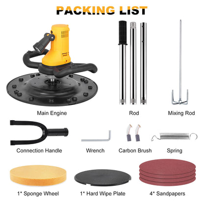Meticuloso Concrete Trowel with Extension Rod, Concrete Mixer, Wall Smoothing Polishing Machine, 80-200RPM 1680W Electric Plaster Mortar Cement Putty Trowel
