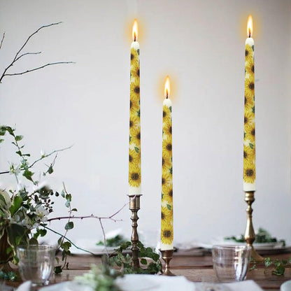 NJAO HOO Floral Candlesticks 10 in Straight Taper Candles Hand Printing Sunflower Candlesticks Floral Tall Tapered Candle for Home Garden Decor Simple Modern, 2Pcs