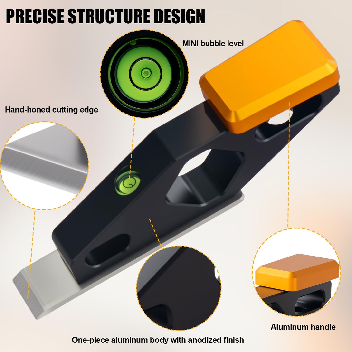 Block Plane with Built-in Level – Durable Hand Planer & Wood Plane – Precision Chisel Plane with Hardened Flat Blade – Compact Woodworking Tool for Edge Trimming, Plug Finishing & Joinery Cleanup