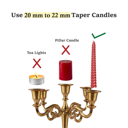 Rely+ 5 Arm Candelabra Taper Candle Holders Decorations Indoor Kitchen Décor Table Candles Candlestick Candelabra Centerpiece (Gold)
