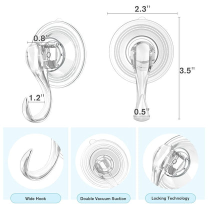 VIS'V Suction Cup Hooks, Small Shower Suction Hooks with Wipes, Heavy Duty, Removable and Reusable, Clear, 4 Pcs