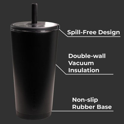 HydroJug Everyday Tumbler 20 oz – Ceramic-Lined Insulated Tumbler with Straw and Soft-Touch Lid, Cup Holder Friendly, Double-Wall Vacuum Insulation, Reusable Travel Cup – Black