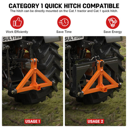 3 Point Trailer Hitch with 2" Receiver Quick Hitch Compatible with Category 1 Tractors, Heavy Duty 3pt Towing Hitch Tractor Drawbar Hitch Adapter for BX, Kubota, John Deere, NorTrac, Kioti(Orange)