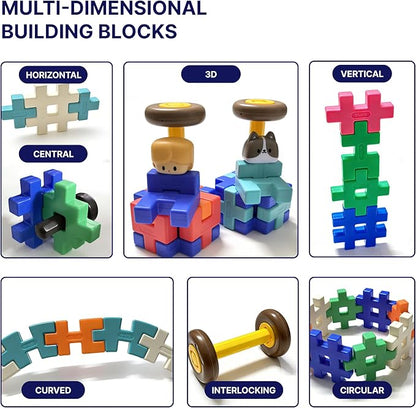 Advanced 3D Interlocking Soft Building Blocks for Kids 100+ Pcs STEAM Construction Set with Figures &amp Pets Sensory Educational Toy for Preschoolers 3-8 with Building Manual &amp Storage Bin