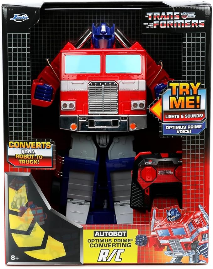 Jada Radio Control Transformers Optimus Prime Convertible 34 cm 2 Channel 2.4 GHz RC Truck Light and Sound Moves in All Directions Transforms into Robot +8 Years (9333521314R00)