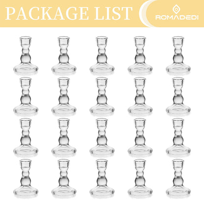 Romadedi Glass Candle Holder for Candlestick - 20 pcs Clear Tapered Candle Holders Bulk for Standard Candle Sticks for Wedding Centrepieces Christmas Table Décor