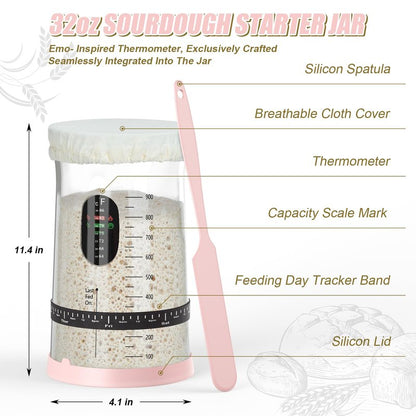 CINNIE&JHIN Pink Sourdough Starter Kit, Complete Baking Tools Set with Proofing Baskets, Pink Design Gifts for Women Bakers - Bread Making Supplies with Jar, Lame, Scraper, Bag & More