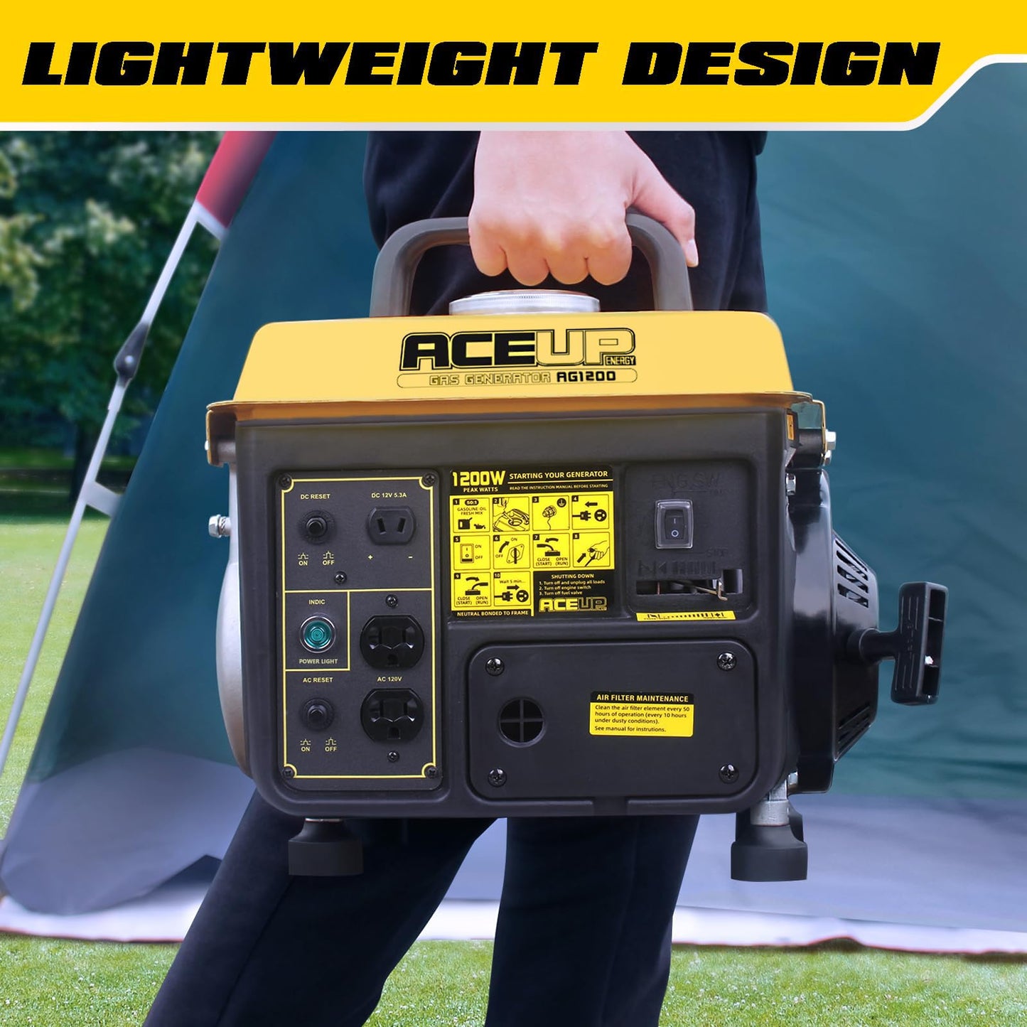 Aceup Energy 1200W Gas Generator, Small Lightweight Generator for Home Use, EPA Compliant