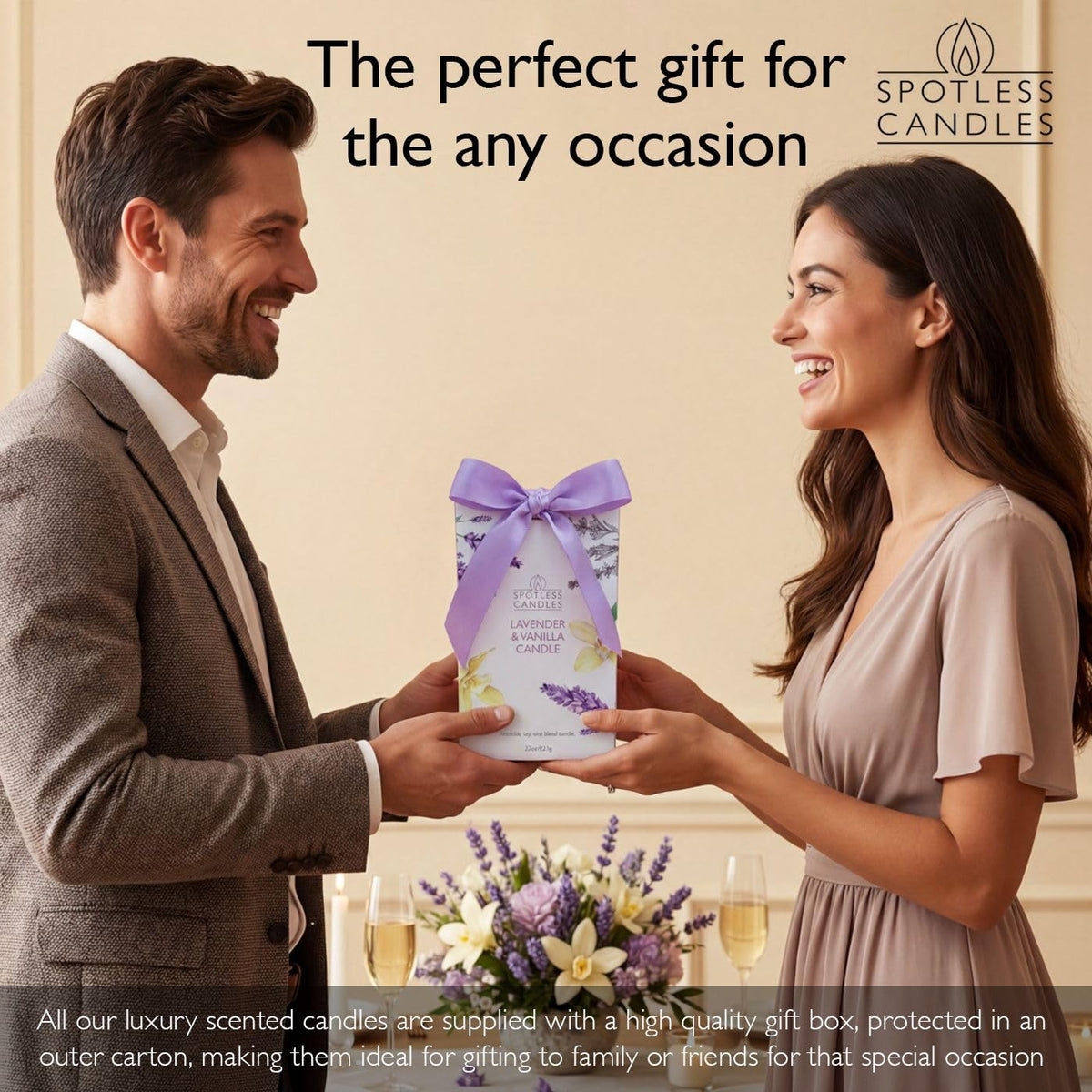 Spotless Leopard Vanilla & Lavender Candle 22oz Glass Jar with Wooden Wick in a Decorated Jar Within a Presentation Gift Box and Protective Shipping Box
