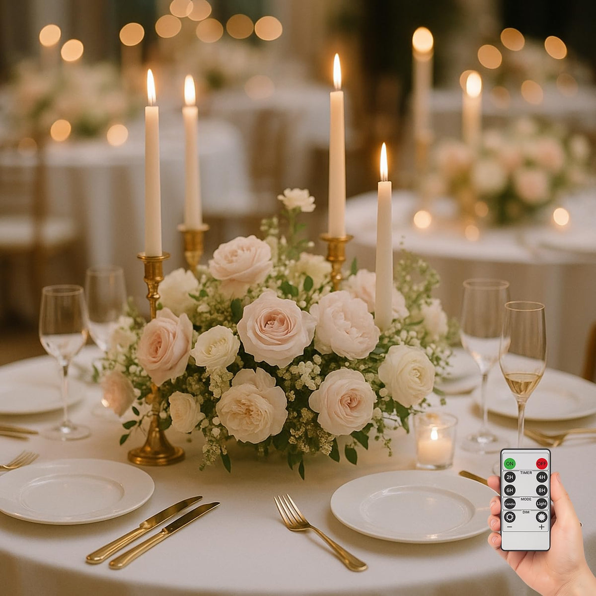Supply Sure 24 Pcs Flameless LED Taper Candles with 2 Remotes Timer | Battery Operated (Battery NOT Included) White Fake Candlesticks for Window & Christmas Decor (Pack of 24)