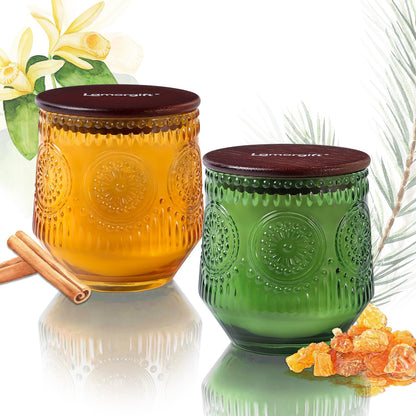 2 Pcs Soy Wax Scented Jar Candles Set, Vanilla Cinnamon & Cedar Balsam- Scented Candles for Home, 7.5oz Each, Up to 52 Hours Burn Time, Decorative Aromatherapy Candle for Relaxation & Luxury Gifting