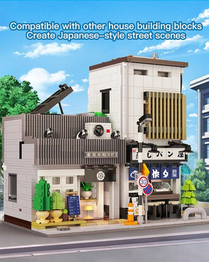 Summer Breeze Japanese Café Building Block Set MOC Kyoto Street View with Lights Japanese Architecture Construction Model Gift for Adults(1108PCS)