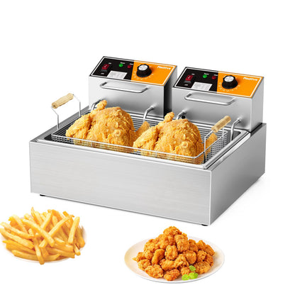 Electric Deep Fryer 3400W Hot 22.6QT/24L Commercial Deep Fryers with 3 Baskets Countertop Oil Fryer for Restaurant Use and Home Kitchen with One - Touch Switch & Temperature Contro