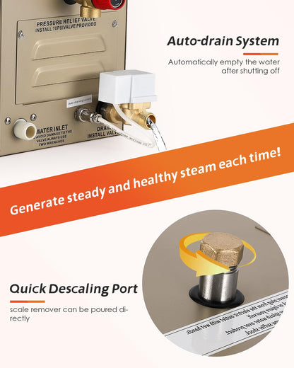 Hapyvergo Steam Shower Generator Kit 6KW for Bath Sauna SPA, Aromatherapy Steam Head, Self-draining System, LED Controller, 212CBFT/6m³Space