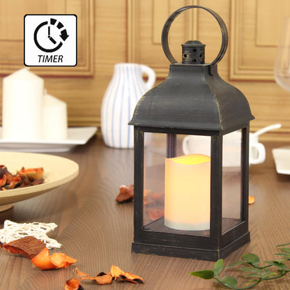WRalwaysLX 2pack Decorative Lantern with flameless LED Candle Light, ON/Off/Timer Candle with 6Hours, Outdoor/Indoor LED Lantern, Use AAA Battery(not Include) Bronze Plastic (4x9)