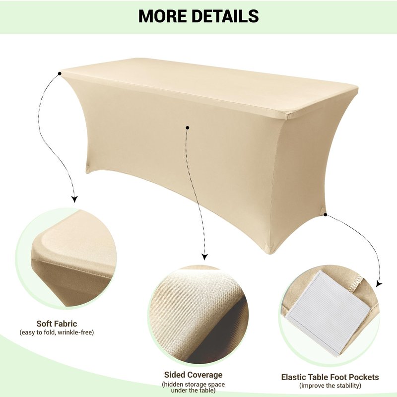 Obstal 6ft Stretch Spandex Table Cover - 4 Pack Universal Rectangular Fitted Tablecloth Protector for Wedding, Banquet and Party (Champagne, 72L x 30W x 30H Inches)