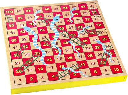 AMEROUS 12 inches Wooden Ludo Board Game - Snakes and Ladders 2 in 1 Reversible 1-4 Players Family Dice Games Set for Kids Adults Classics Tabletop Version (Gift Box Packed)