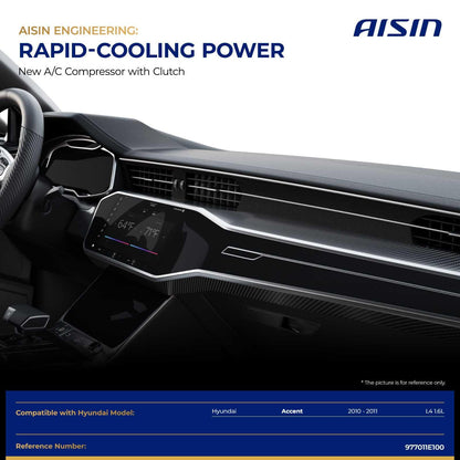 AISIN AFTERMARKET ACCHY-00943 Air Conditioner AC Compressor - Compatible with Hyundai Accent 2010-2011 1.6L - with 4-Pulley Groove, with Clutch