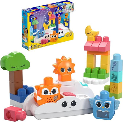 MEGA BLOKS Fisher-Price Toddler Building Blocks Toy Rise &amp Snooze Night Light with 30 Pieces Sound and Light Effects Star Projector Ages 1+ Years