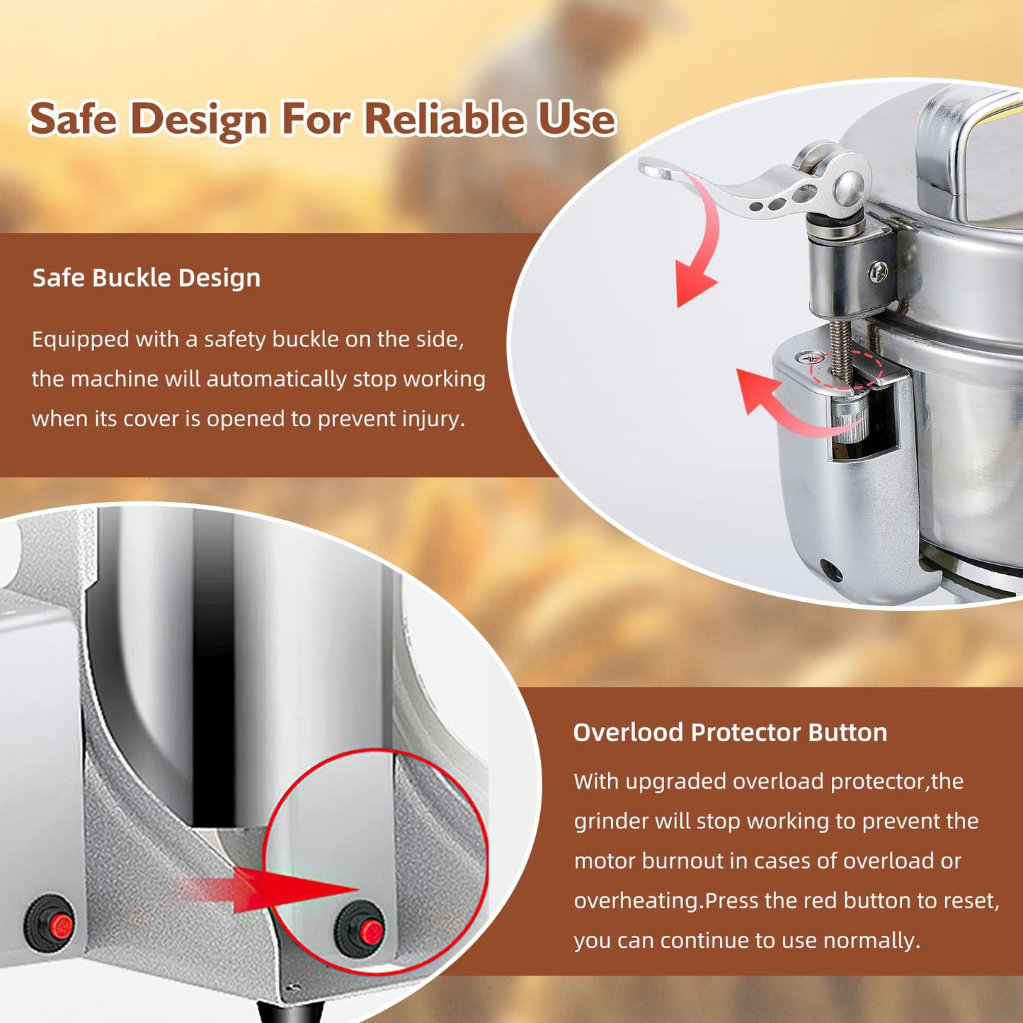 MAGIC MASTER 1000g Grain Mill, High Speed Electric Grinder, Stainless Steel Dry Grinder Machine For Flour, Wheat, Nut, Corn, Rice, Pepper, Herbs, Coffee Beans, Swing, 110V